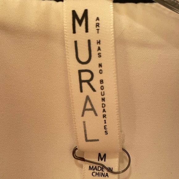 Mural white silky lightweight Bomber Jacket with black trim - Picture 3 of 4